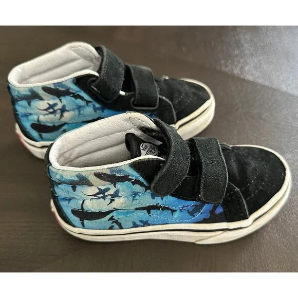 Vans Kids 10.5 Shark Print SK8 Shoes Black Blue - Picture 3 of 7